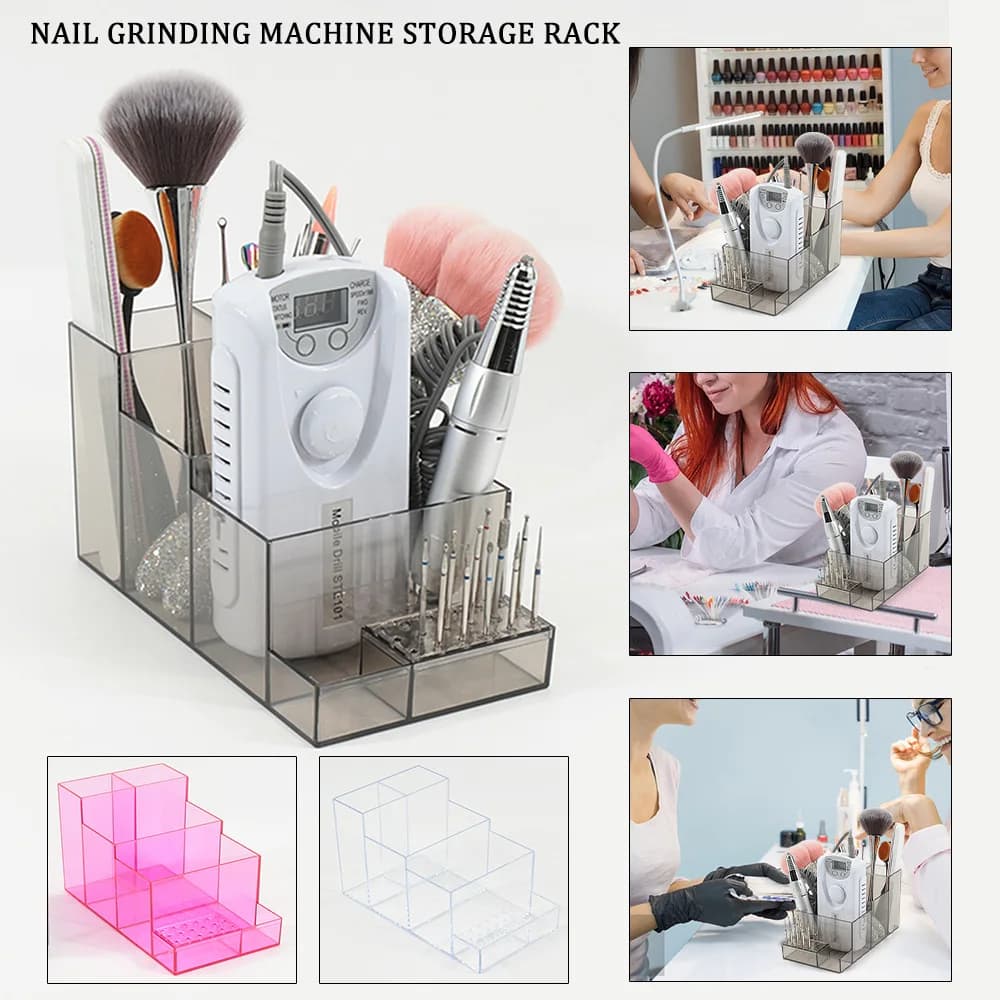 Versione aggiornata Supporto per macchina per smalto a 4 strati Scatola portaoggetti per punte da trapano per unghie in acrilico a 18 fori Strumenti per manicure professionali
