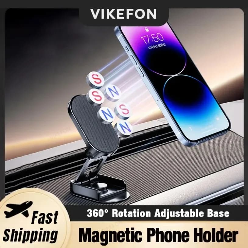 Auto 360 ° Supporto per telefono magnetico con rotazione Supporto per telefono cellulare pieghevole GPS per cruscotto per tutti gli smartphone Staffa automatica universale