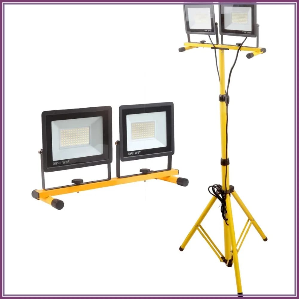 Faro da Lavoro a LED da 22000 Lumen con Supporto, 2 Teste Regolabili, Treppiede Pieghevole, Impermeabile, 6500K