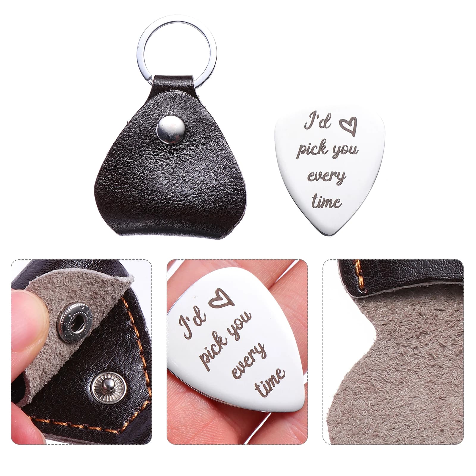 1 set di plettri per chitarra in acciaio inossidabile, durevoli, senza ruggine, per chitarra, basso, ukulele, design ampio e confortevole