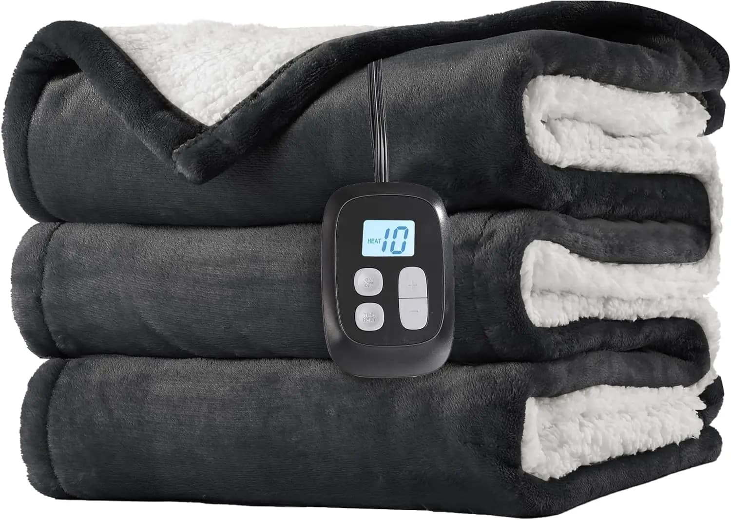 Full Size Electric Heated Blanket, 72x84 Flannel, 10 Heat Levels, Auto Shut Off, Washable Dark Grey