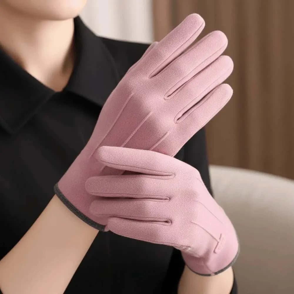Guanti anti-freddo per coppia da sci Touch Screen Guanti in pelle scamosciata ispessita tinta unita Scaldini Guanti antivento in poliestere Autunno