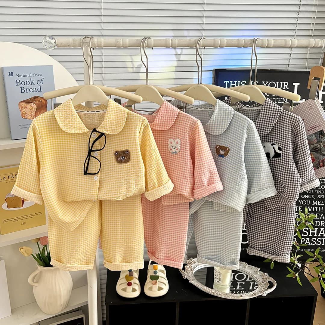 2026 Breathable Long Sleeve Pajamas Suits Plaid Printed Pajamas Top Bottom Children's Sleepwear Two-Piece Set Homewear Home