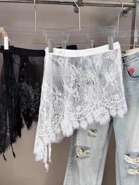 Korean Style Low Waist A-Line Skirt Women plus Size Lace Curtain Layering Irregular Summer Fashionable Short Skirt