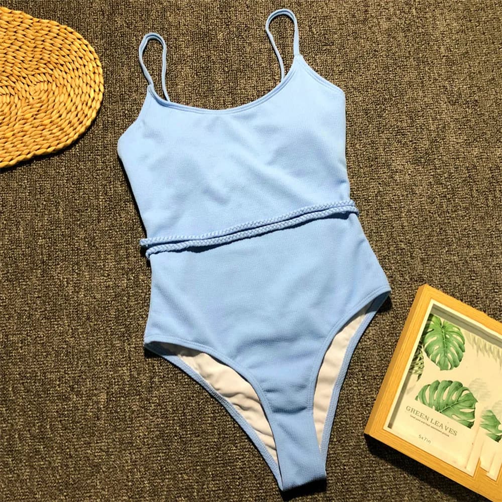 Costume da Bagno Intero da Donna Azzurro a Costine, Sexy, con Lacci Intrecciati, Monokini Nero 2026