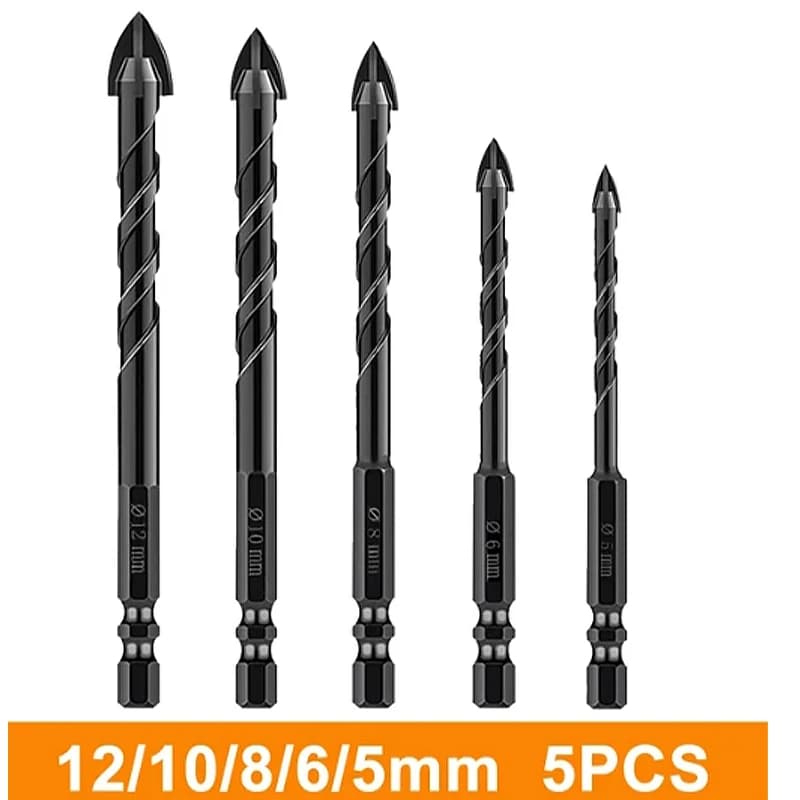 Set da 5 pezzi per piastrelle in ceramica esagonale a croce, vetro, cemento, metallo, ceramica, legno, plastica, sega a tazza, punta da trapano in lega triangolare
