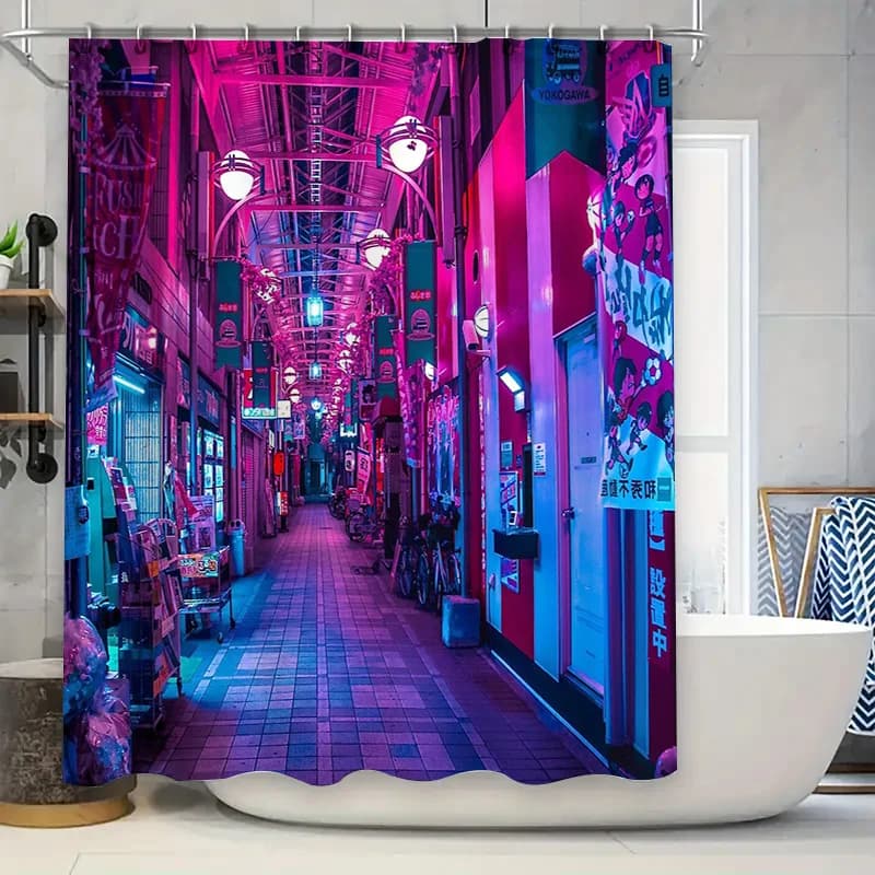 Scena di strada giapponese Tenda da doccia Anime Paesaggio urbano Sfondo Vaporwave Arazzo da parete Decor Estetico Divisorio Tessili per la casa