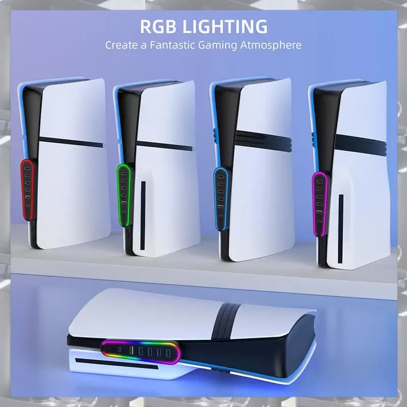 HUB USB 2.0 hot sale-6 in 1 for PS5 PRO/Slim Host Hub expansion USB Splitter Extender data transmission with RGB light, 6 in 1