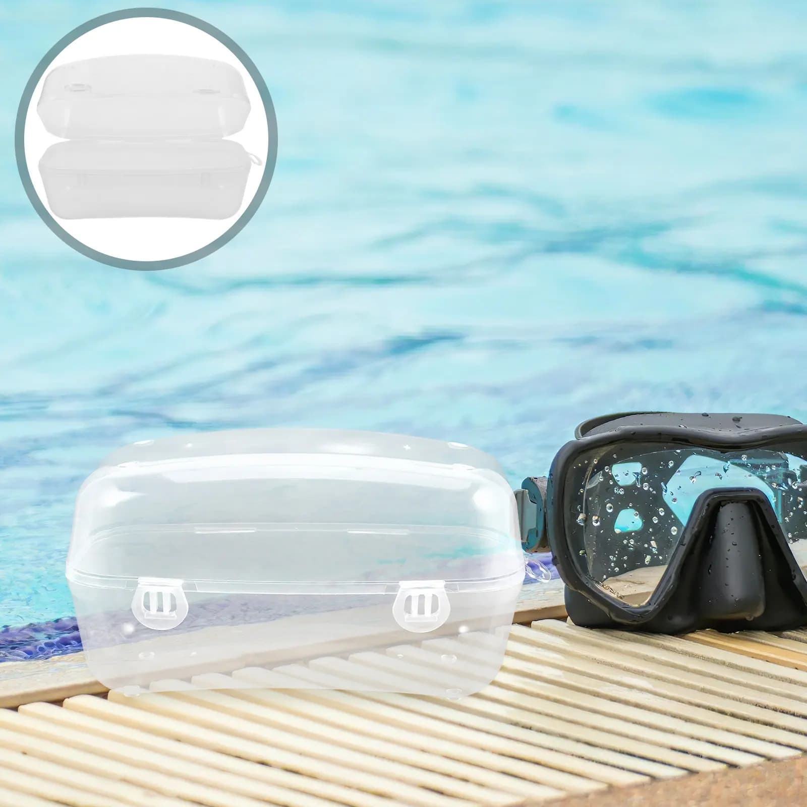 Custodia per Maschere Subacquee Portatile Rigida in Plastica Trasparente Impermeabile per Attrezzatura da Immersione e Snorkeling