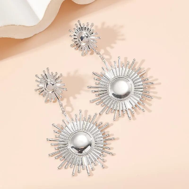 Orecchini pendenti lunghi a girasole da donna, in metallo, stile INS, gioielli alla moda