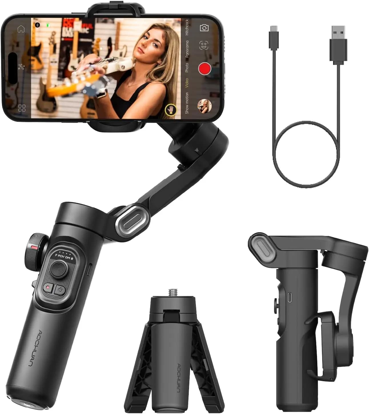 AOCHUAN SmartXE 3 Axis Laptop Stabilizer for iPhone Android AI Face Tracking TikTok Vlog