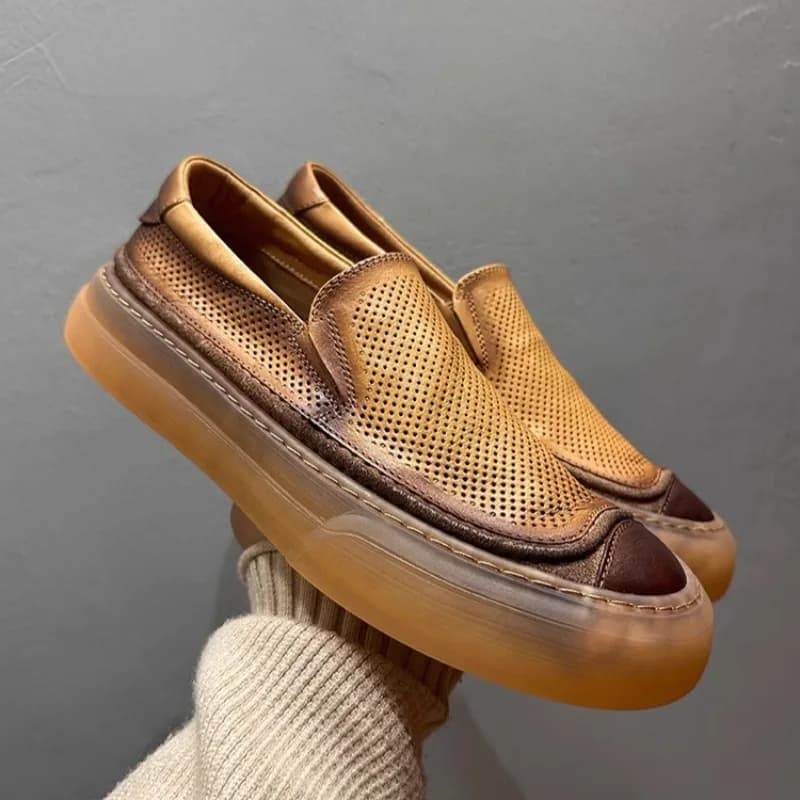 Scarpe basse estive in vera pelle scavate scarpe casual sneakers da uomo mocassini casual slip-on comodi e traspiranti