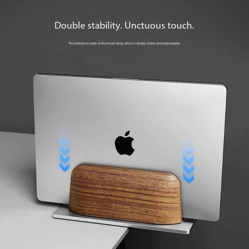 Supporto per laptop verticale con slot Supporto per laptop in legno di noce verticale per scrivania Dock regolabile in larghezza con tappetino antiscivolo per MacBook