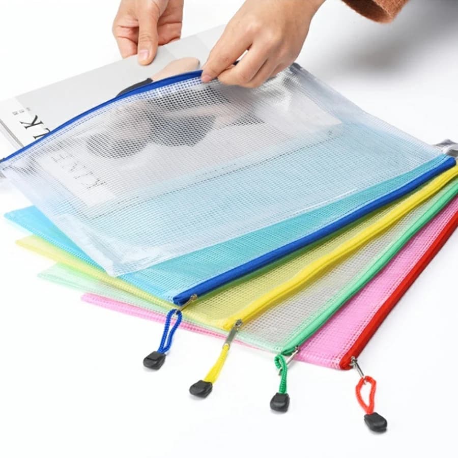 5 pz/lotto Gridding impermeabile Zipper Bag trasparente PVC A4 raccoglitore tasche documenti penna archiviazione prodotti cartelle per ufficio e scuola