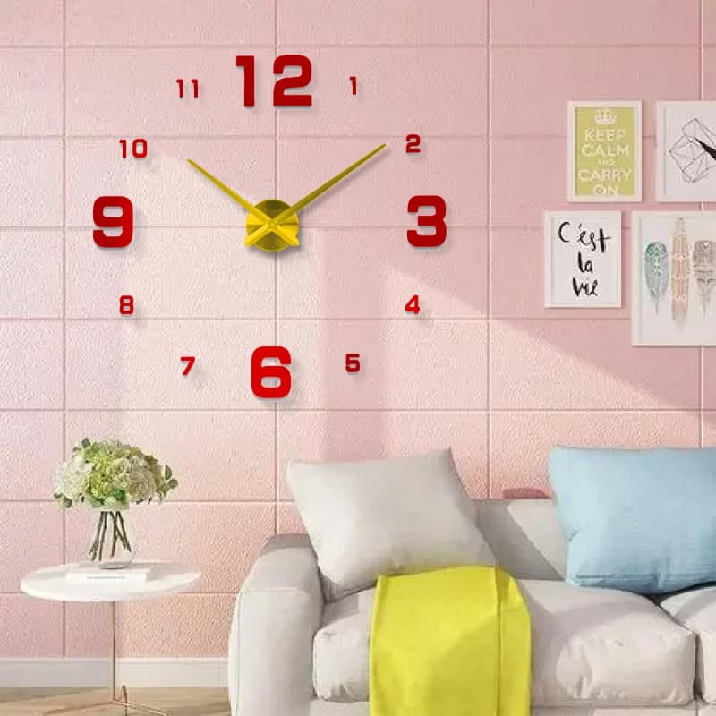 Moda 3D Rosso orologio da parete di grandi dimensioni adesivo specchio Orologi da parete fai da te decorazione della casa grande orologio da parete sala riunioni