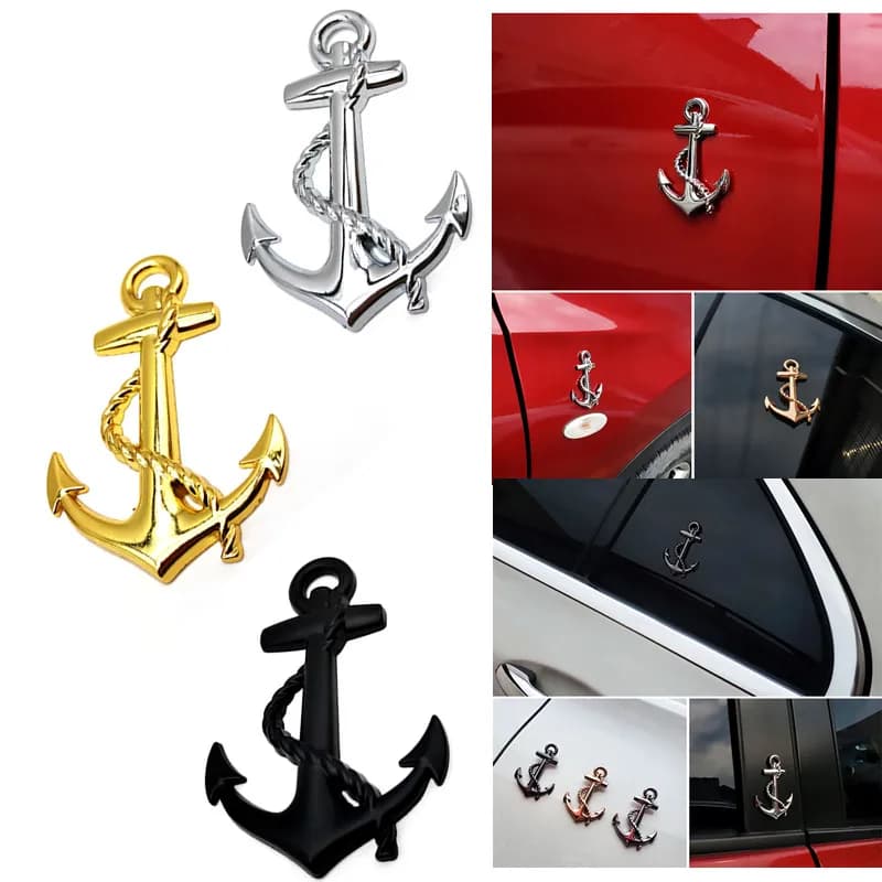Adesivo Metallico Personalizzato per Auto con Ancora, Emblema Navale, Croce e Nave Pirata