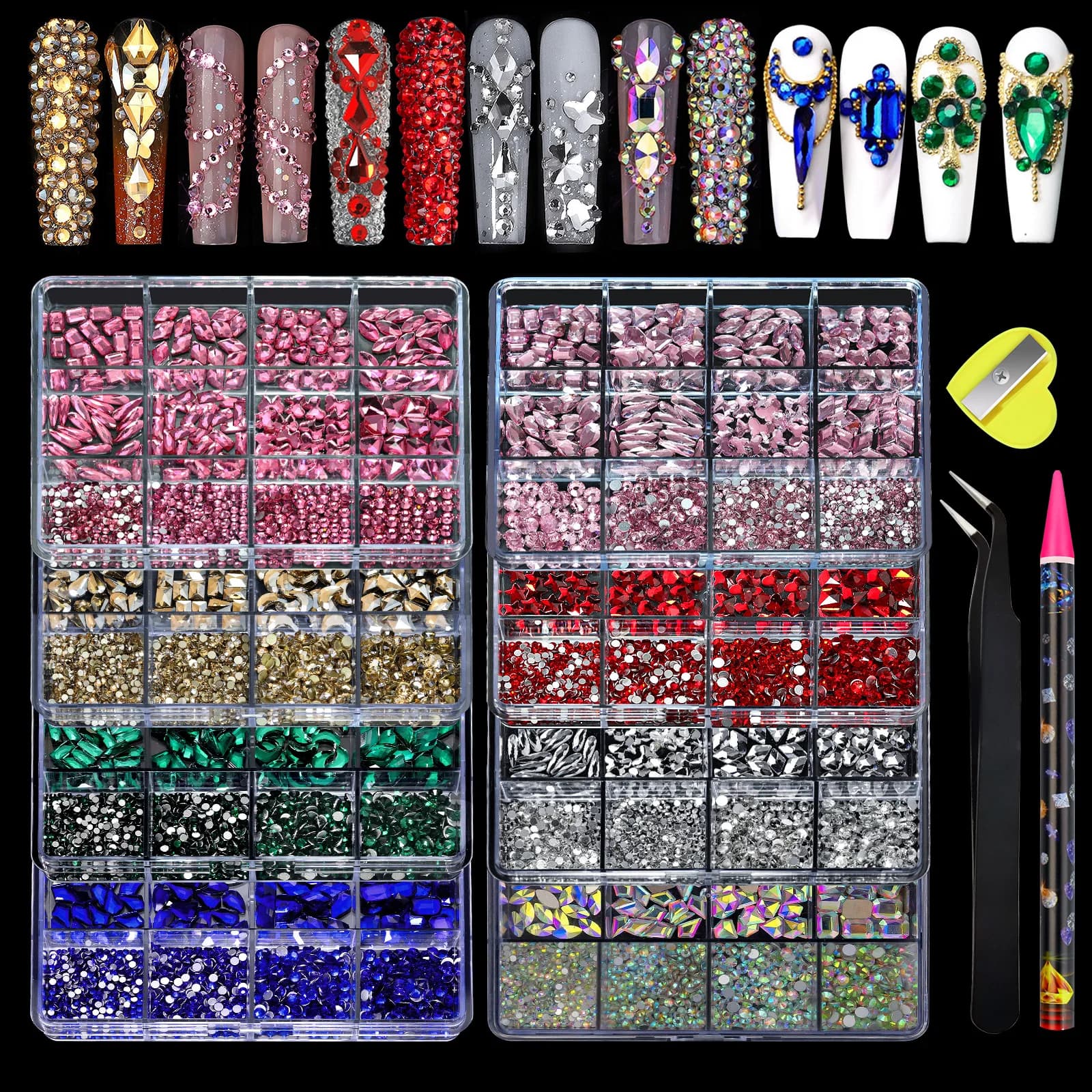 Jewellery Set with Diamonds 12 Grids for Decorations for Nail Art Nail Ab Plate Drill Nail Art Luxe Color of the illusion of nail-shaped diamonds