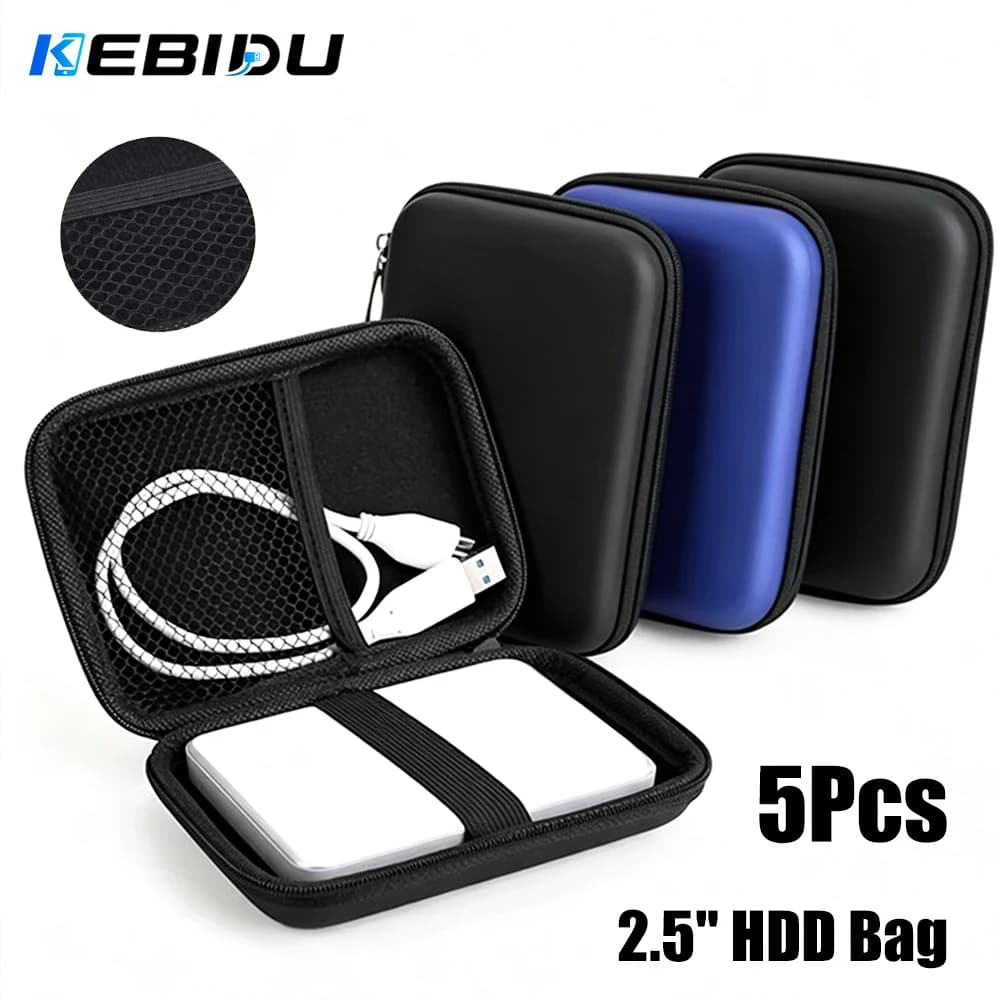 KEBIDU 5Pcs 2.5 Inch HDD Box Case Cable storage Bag Protection HDD Box Bag Case Portable Hard Drive Bag For External Portable