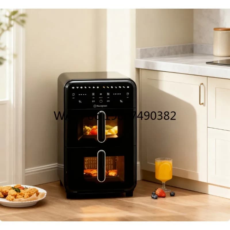 Stainless Steel Dual Basket Air Fryer,Digital Control,Non-Stick Coating,Smart Home Cooking Appliance