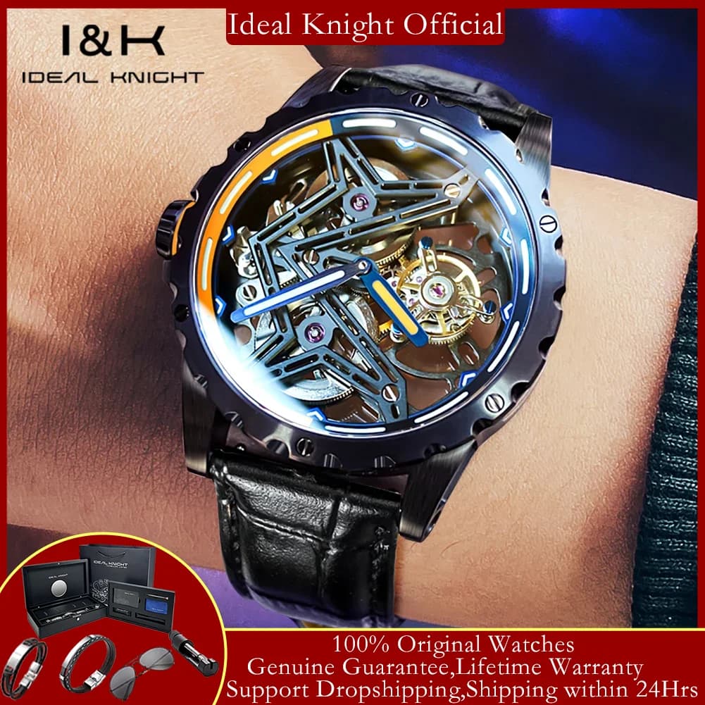 IDEAL KNIGHT 6803 Tourbillon Orologi da uomo Orologi meccanici automatici vuoti completamente trasparenti Orologio da uomo di lusso in edizione limitata