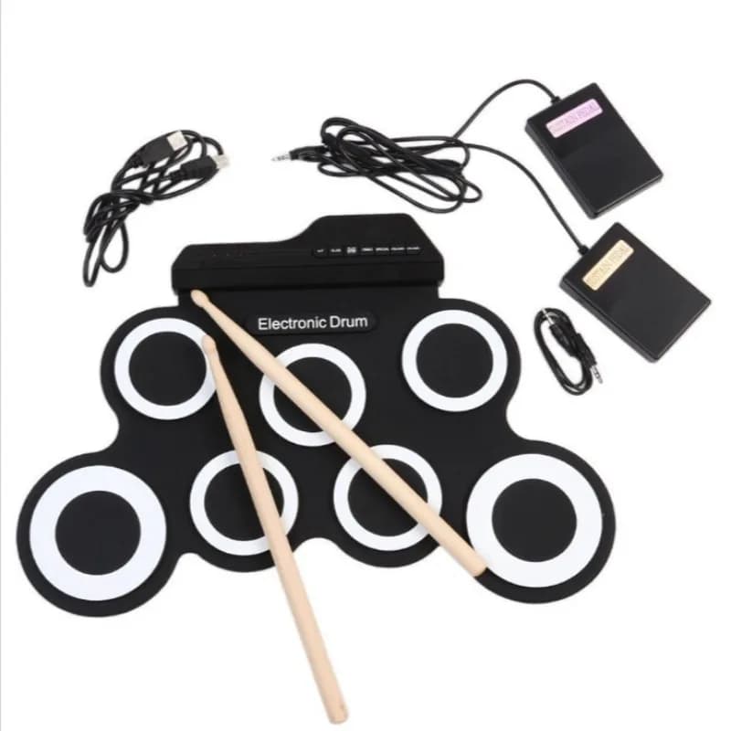 2025 Nuovo kit di pad per batteria portatile per batteria elettronica USB pieghevole in silicone con pedale di sostegno per bacchette