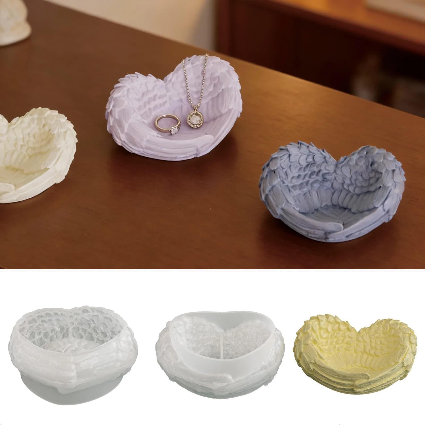 3D Angel Feather Love Silicone Mold with Layered Wing Design - Flexible and Reusable Silicone Mold for Gypsum, Wax, Resin Crafts