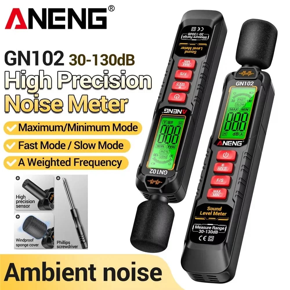 ANENG GN102 Fonometro Digitale 30-130dB Misuratore di Volume del Rumore Ambientale Decibelmetro Portatile Strumenti per Misurare il Rumore