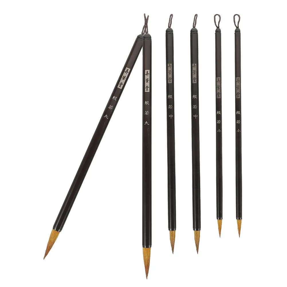 6Pcs Chinese Calligraphy Brush Soft Tip Long Handle Traditional Ink Brush Set for Calligraphy Painting Drawing Beginners