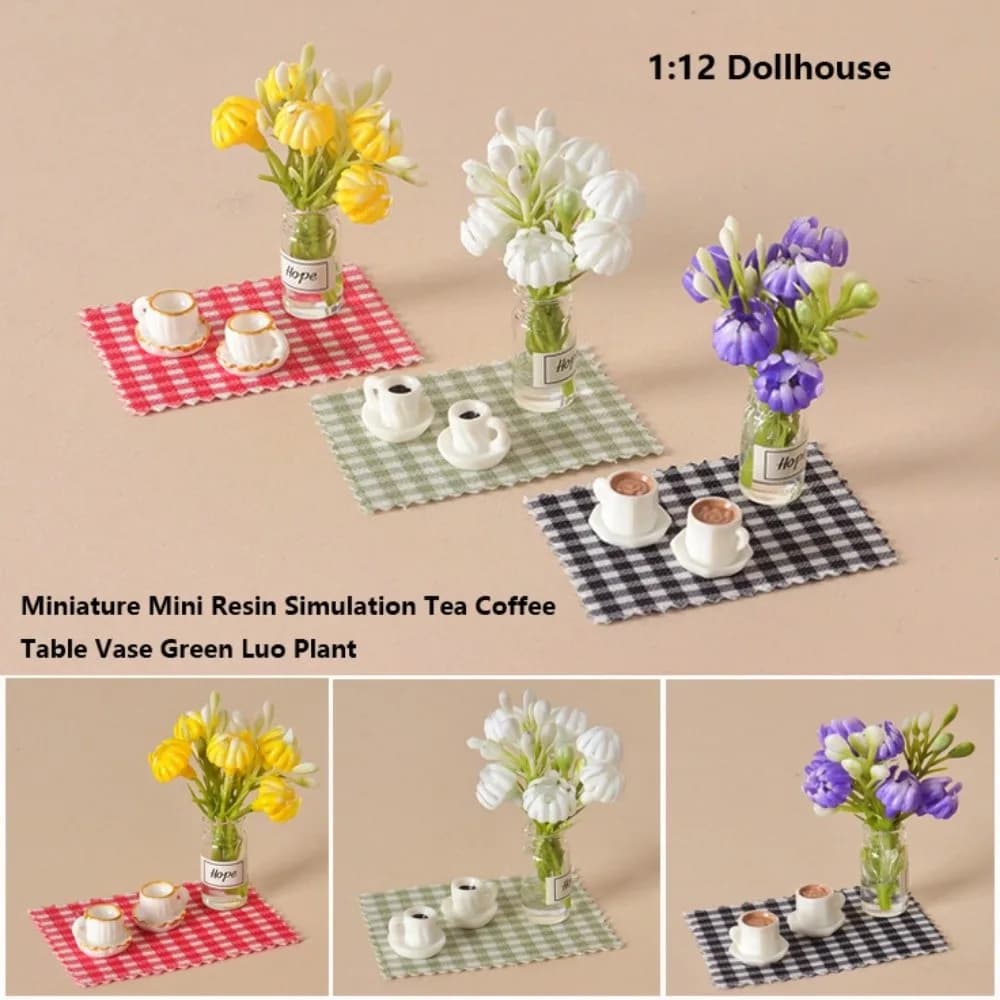 1:12 1:12 Dollhouse Miniature Flower Resin Mini Simulation Tea Coffee Table Vase Finished Flower Vase Potted Plant