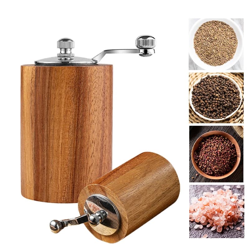 Set di macina sale pepe in legno, macinaspezie manuale ricaricabile con agitatore a manovella lungo per ristorante da pranzo in casa