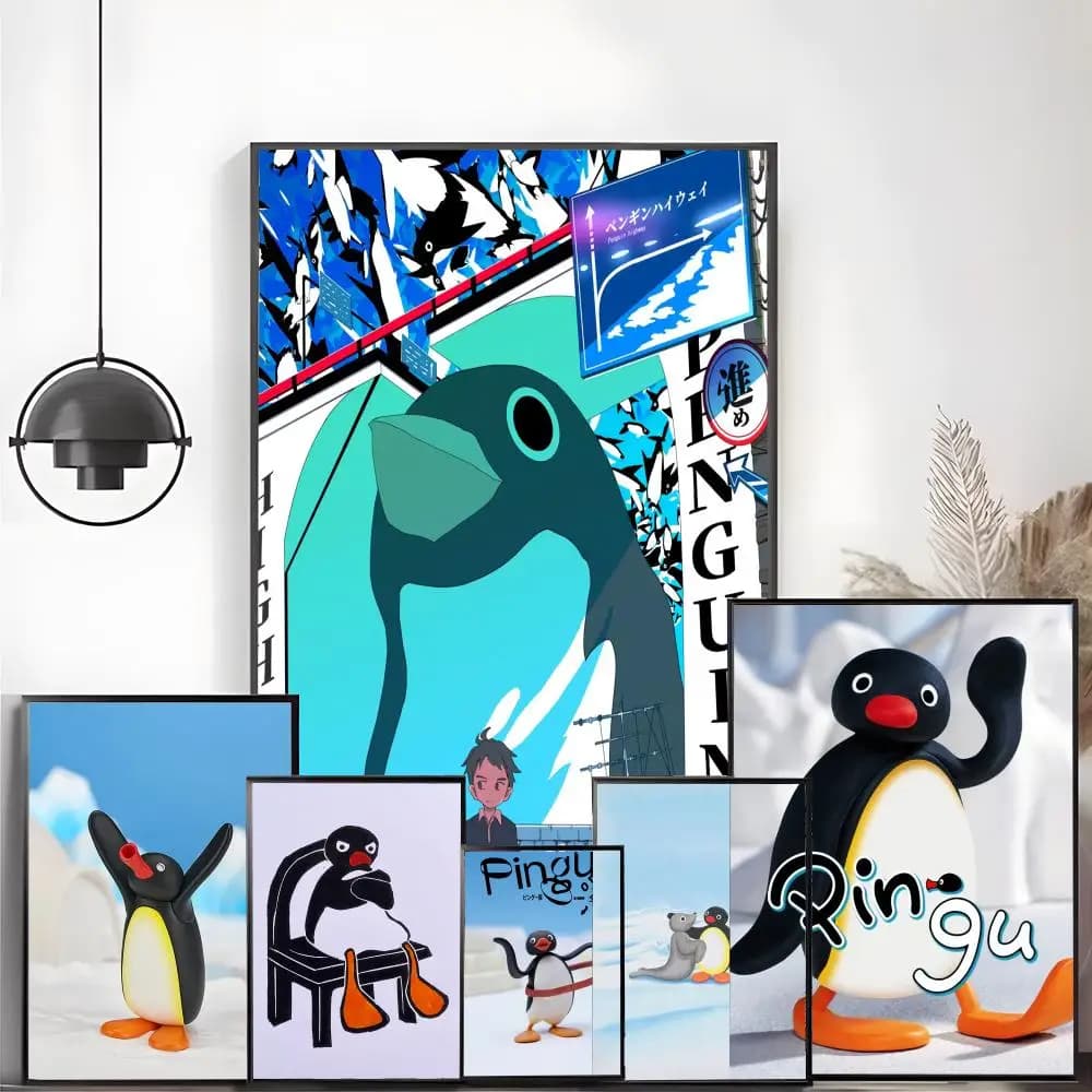 Pingu Cartoon Pingu Pinguino Poster Tela Stampa artistica da parete Poster Decorativo Murale Decorazioni per la casa Regalo senza cornice
