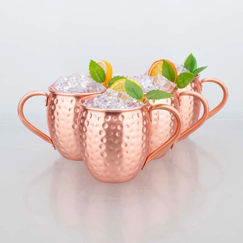 Tazza da mulo di Mosca martellata in rame puro da 4 pezzi da 550 ml - Grande tazza da cocktail artigianale per miscelatori di vodka, bevande ghiacciate, bar e regali