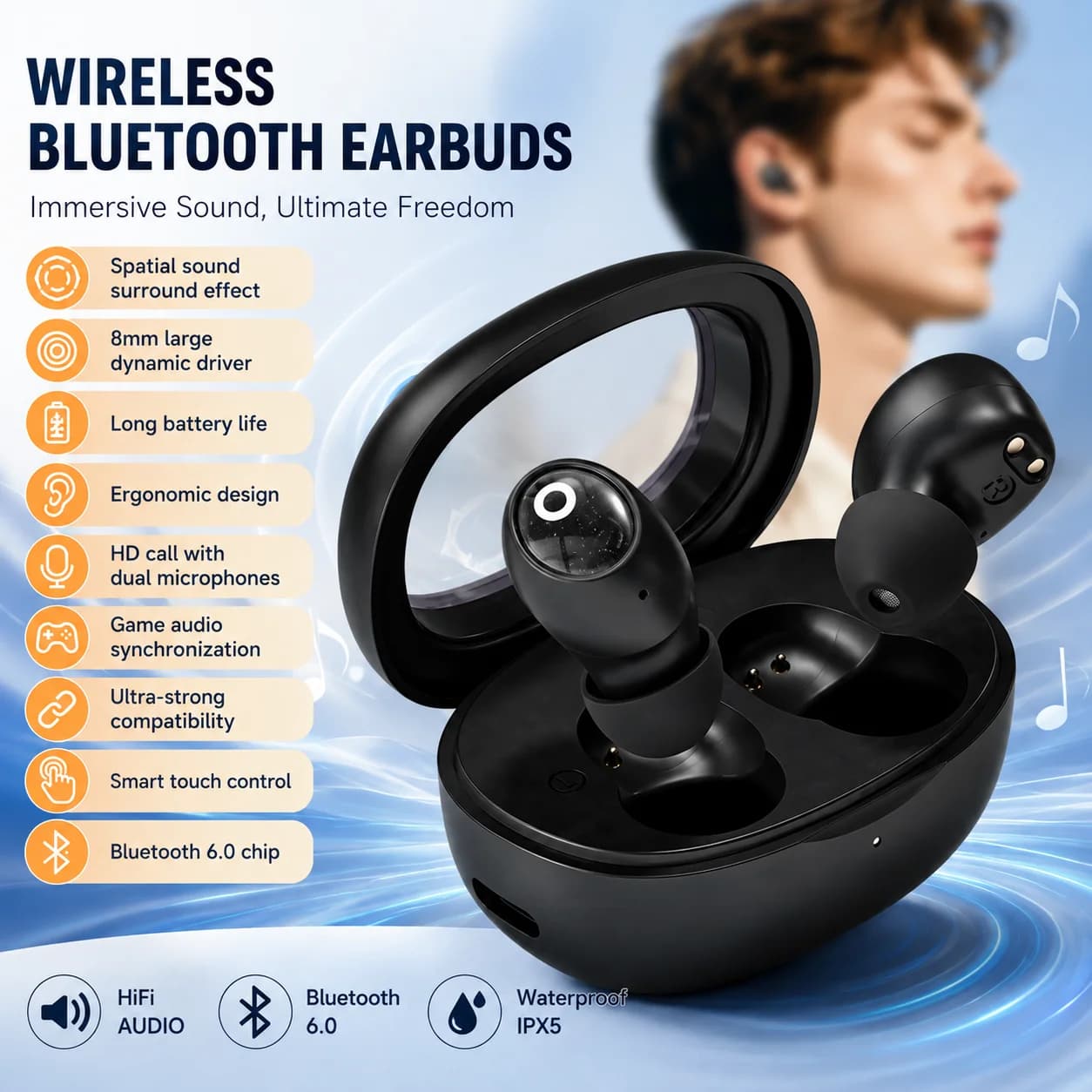 Mini Invisible Headphones TWS Bluetooth 5.3 Earphones Wireless Heasets HIFI Stereo Noise Reduction Earbuds For iphone Xiaomi