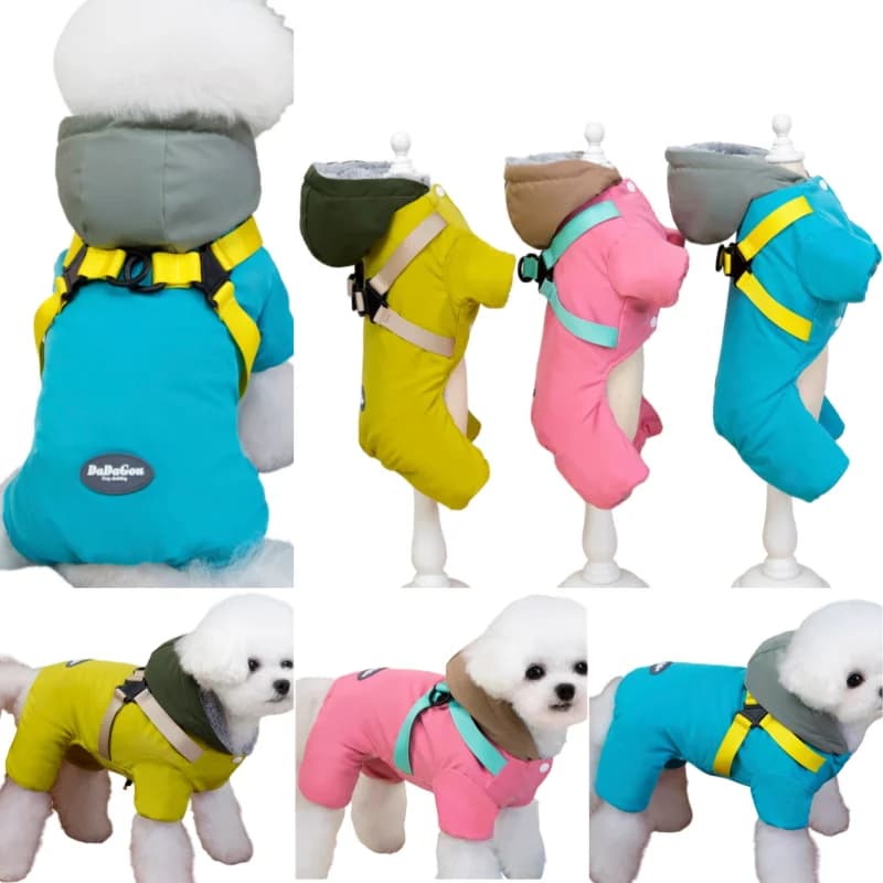 Giacca da tuta per cani da compagnia con imbracatura addensare caldo inverno impermeabile vestiti per cani per cani di piccola taglia gatti chihuahua piumino abiti