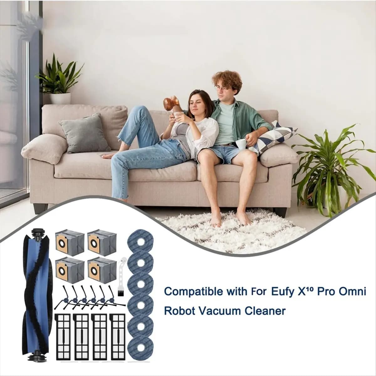 ABBR Per Eufy X10 Pro Omni Aspirapolvere Spazzola laterale principale Filtri Hepa Mop Sacchetti per la polvere in tessuto Accessori