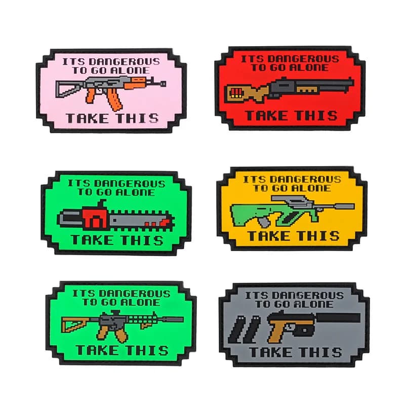 Q-version Gun It's Dangerous to Go Alone Take This 3D PVC Tactical Patch Hook Backing Attachments for Outdoor Backpack Rubber