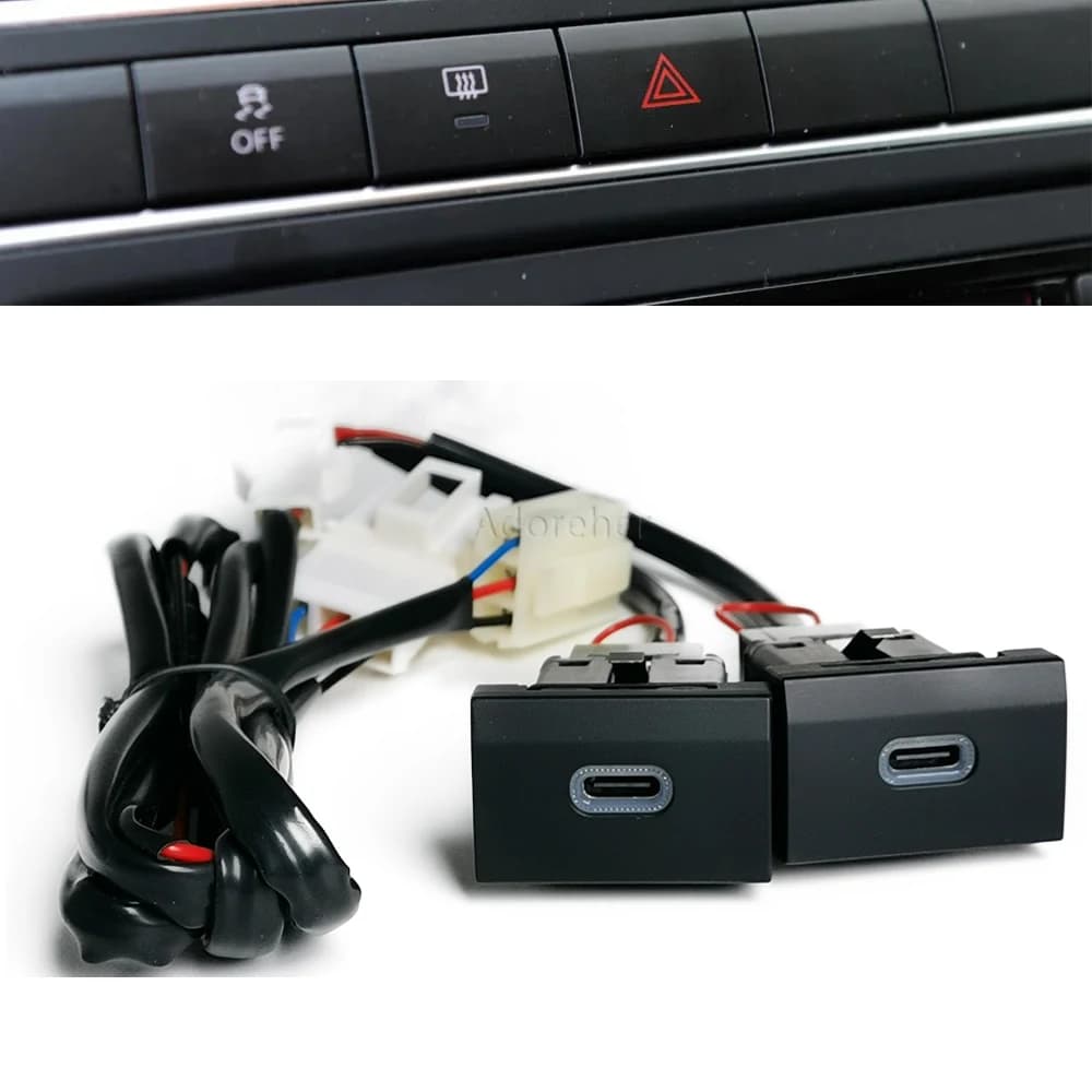 1PC Measuring for POLO 2011-2013 LED Red Auto Double Type C PD Charging Grip Charging Grip Power Adapter Car Accessories