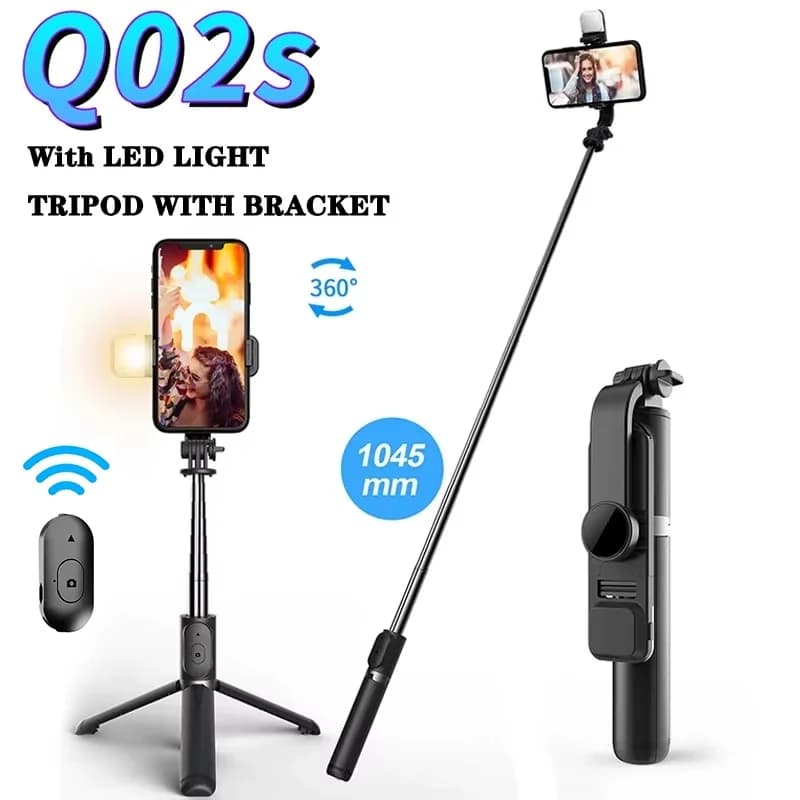 Bastone selfie Bluetooth senza fili, treppiede portatile pieghevole, luce di riempimento a LED, telecomando per iPhone Xiaomi, per video live
