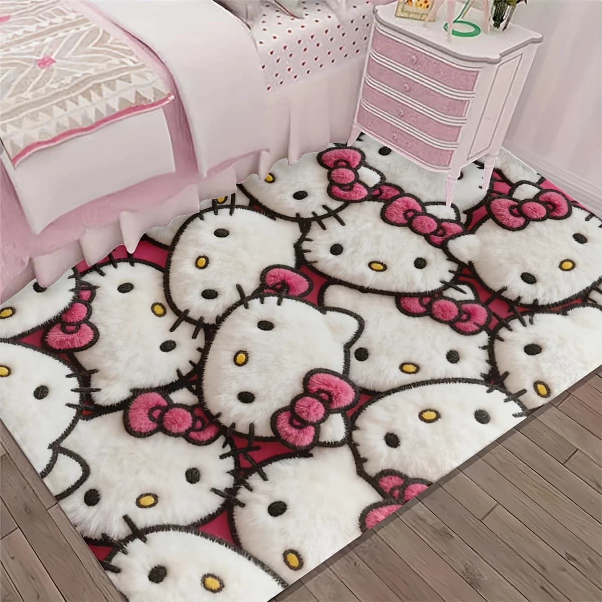Tappeto grande e morbido Sanrio Hello Kitty, lavabile e antiscivolo, con simpatico design a cartoni animati, adatto per camera da letto, soggiorno.