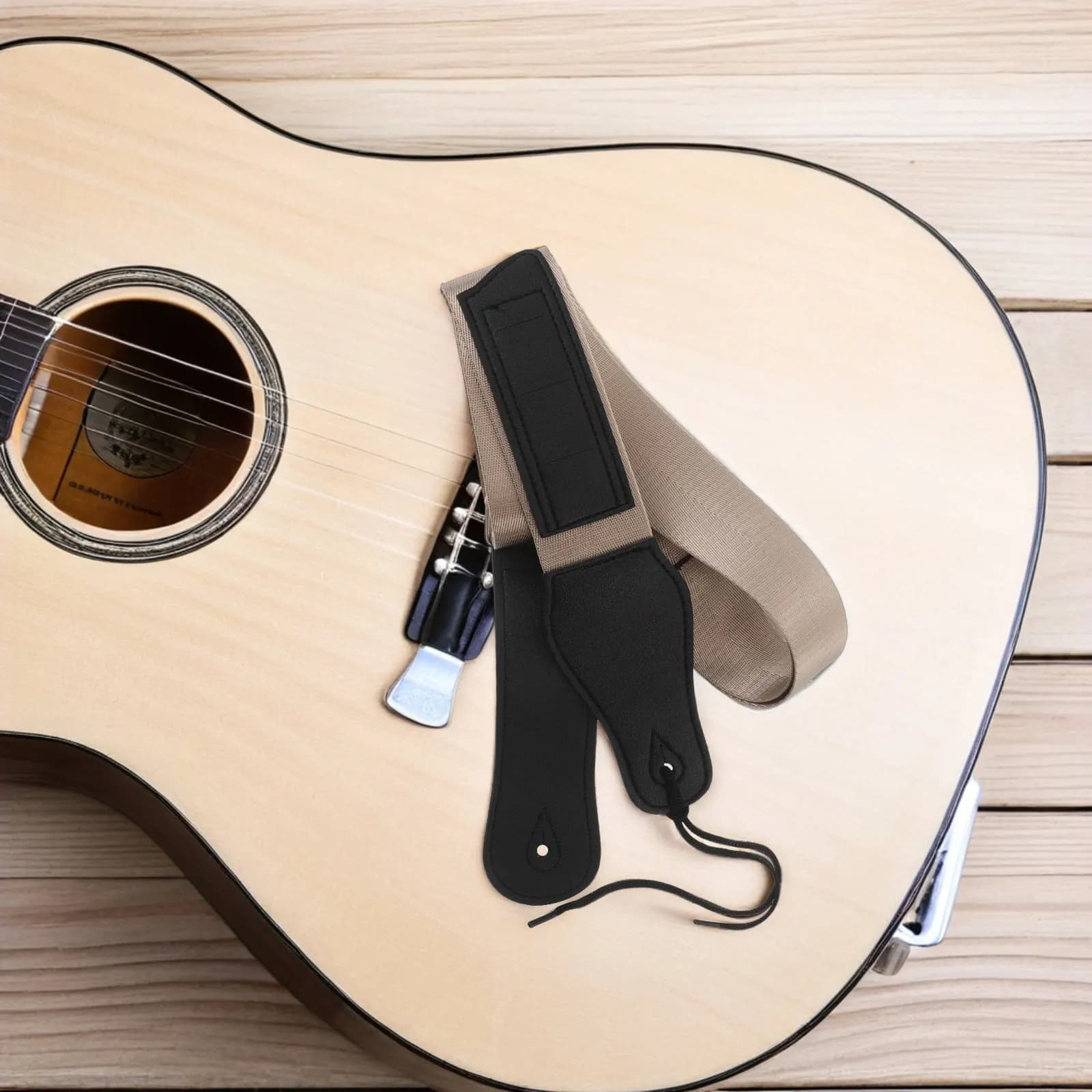 Set di 3 Cinghie Larghe per Chitarra Acustica ed Elettrica, in PU Kaki, Regolabili con Portaplettro, Imbottitura Ergonomica per Spalla