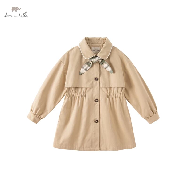 DK1230090 Dave Bella Spring Kids 5Y-15Y Girls Fashion Solid Bow collar Button Pockets Children Cute Tops High Quality Outerwear