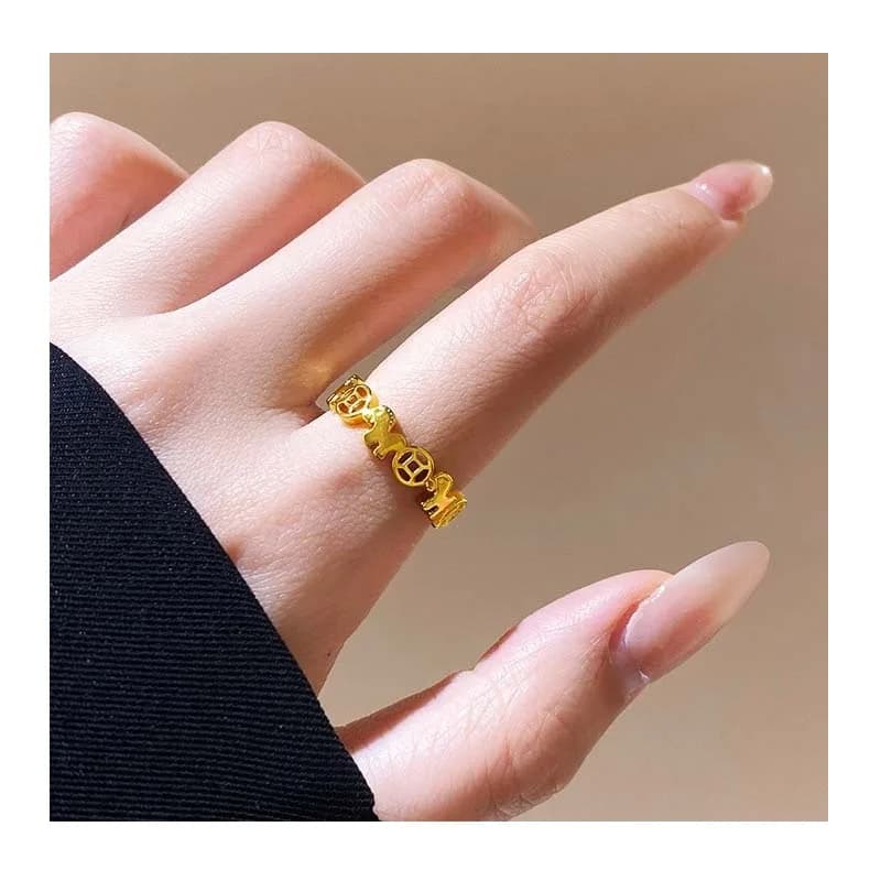 Immediately Have Money Zodiac Pony Ring Women's New Popular New Chinese Yellow Copper Coin Light Luxury Index Finger Ring