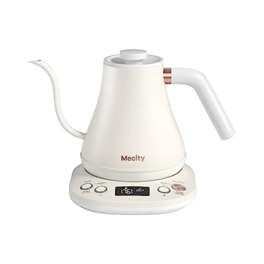 Bollitore Elettrico a Collo d'Oca 0.8L Bianco Sporco 1200W con Funzione Mantenimento Calore, Display LCD, Spegnimento Automatico, Controllo Temperatura, Versatore