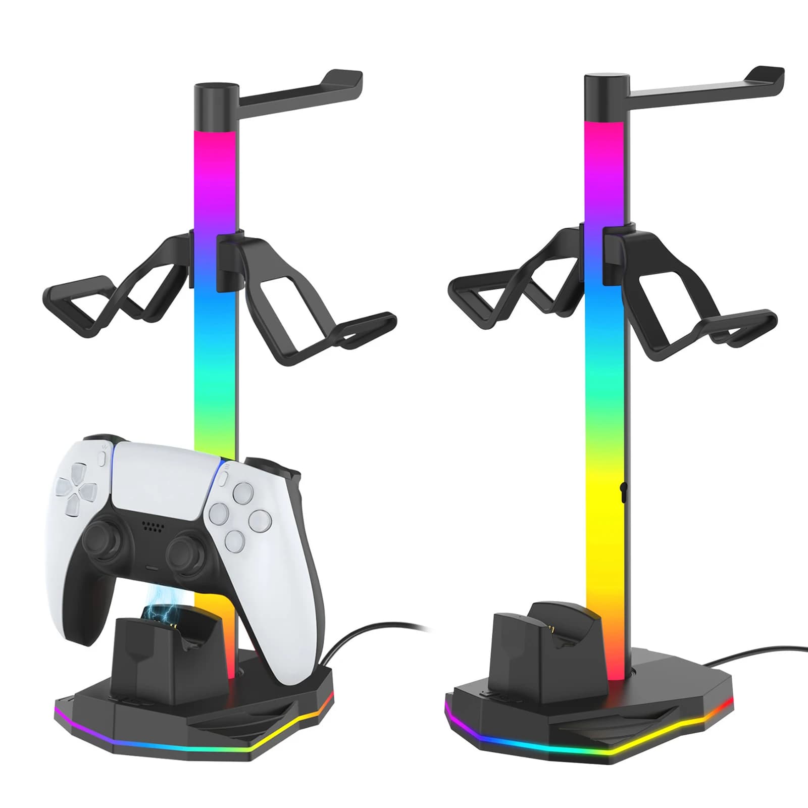 Supporto per Controller PS5/4 e Cuffie con Luce RGB, Accessorio Salvaspazio per Organizzazione