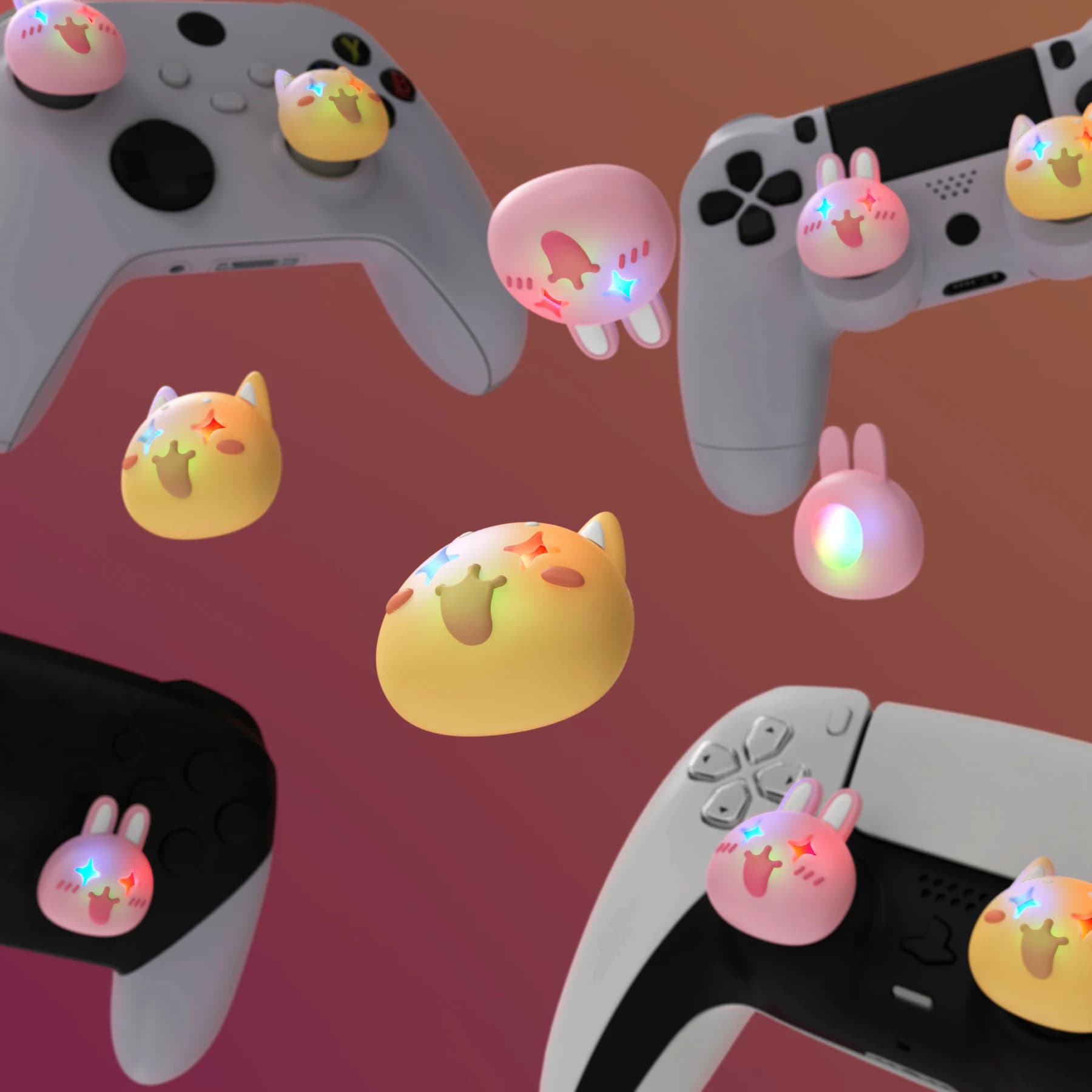 PlayVital Simpatico levetta LED illuminata per PS5/PS4, per Xbox Series X/S e Xbox One e Switch Pro - Cheeky Bunny e Puppy
