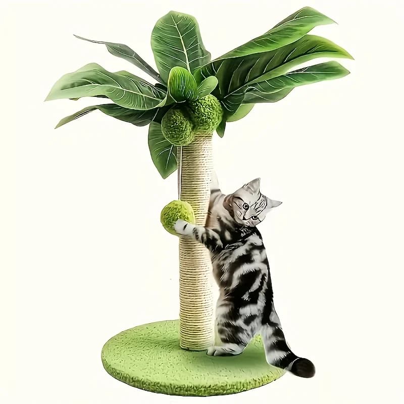 Tiragraffi per gatti in albero di cocco con palla sospesa adatta a tutte le stagioni: un giocattolo essenziale per gatti da interni