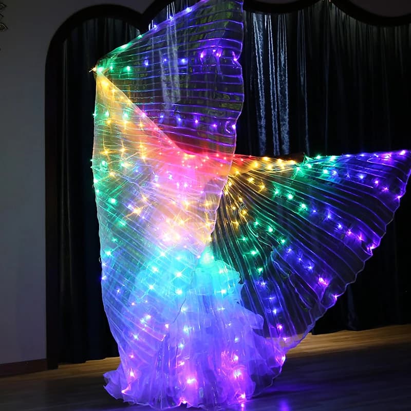 Costume luminoso illuminato Mantello da ballo Danza del ventre LED Ali di farfalla Fan luminosi per spettacoli di carnevale