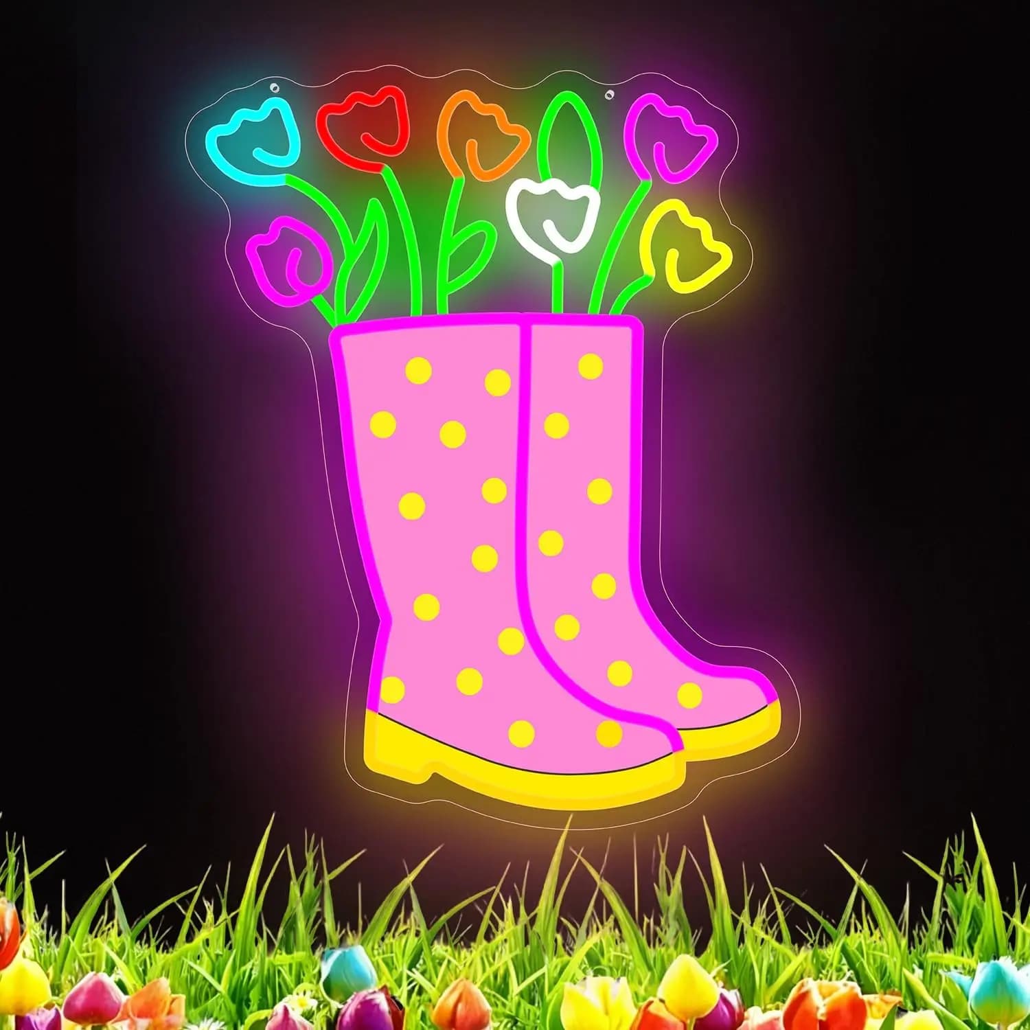 Insegna Luminosa a LED USB a Forma di Tulipani Primaverili, Luce Neon Artistica da Parete per Giardino, Negozio di Bellezza, Bar, Sala Giochi, Camera da Letto, Decorazione, Regalo