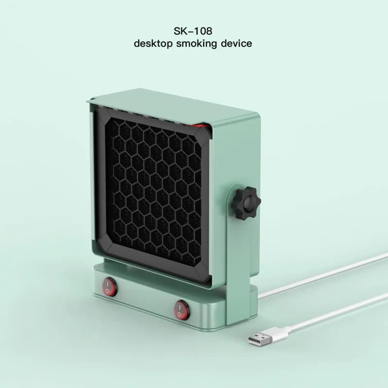 Dispositivo per Fumatori da Tavolo SK-108 110/220V, Efficienza 95%, Illuminazione LED, Filtro a Carboni Attivi e Maschera N95, Design Compatto e Portatile