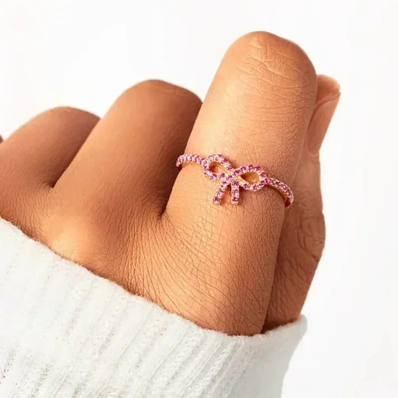 Bow Light and Luxurious Personalized Pairing with Simple Rings, Sweet and Lovely Micro Inlaid Zirconia Jewelry, Banquet Jewelry